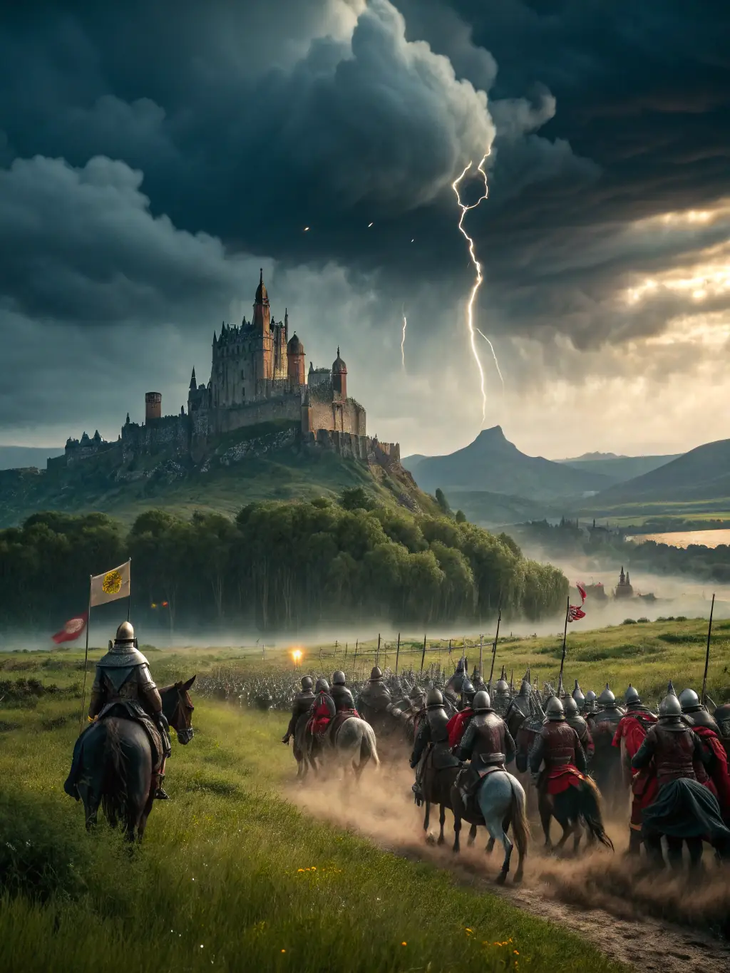 A photograph of a historical reenactment taking place at the castle, with actors dressed in period costumes, bringing the history of the site to life for visitors.